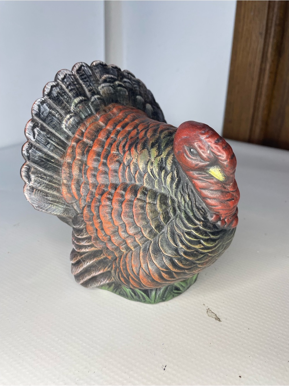 Decorative Ceramic Turkey Figurine in Multi-Color Bisque 1970’s Vintage